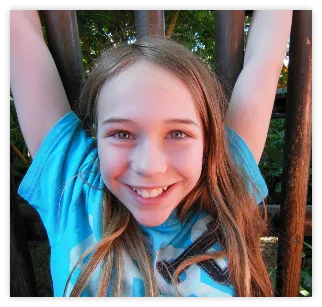 Meet Lynnie. She is eleven years old, and is the athletic go-getter. Chances are, if you don’t know where she is, you will find her riding her bike, swimming, or spinning cartwheels. Going for a hike, to the beach, or discovering the best playpark in the city are always favorites for her. That time is well balanced with discovering something cool in a book with Matt, telling funny stories with AJ and Nick, or sharing her world with Belle.